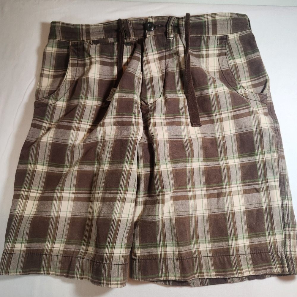 Bluenotes Vintage 84 Mens Plaid Shorts Brown Green Drawstring Waist Size 36